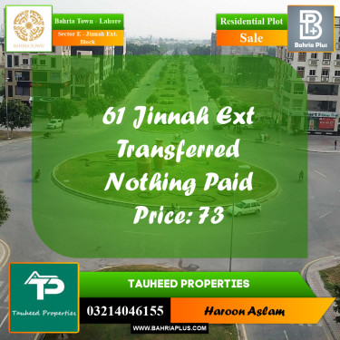 Residential Plot for Sale in Sector E - Jinnah Ext. Block -  Bahria Town, Lahore - (BP-192468)