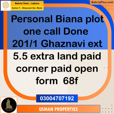 Residential Plot for Sale in Sector F - Ghaznavi Ext. Block -  Bahria Town, Lahore - (BP-192474)