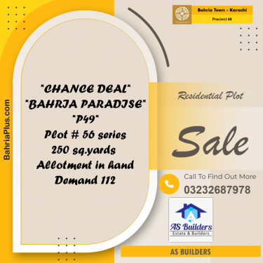 250 Sq. Yards Residential Plot for Sale in Precinct 49 -  Bahria Town, Karachi - (BP-192509)