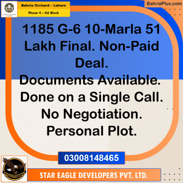 Residential Plot for Sale in Phase 4 - G6 Block -  Bahria Orchard, Lahore - (BP-192609)