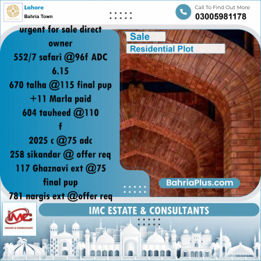 Residential Plot for Sale in Bahria Town, Lahore - (BP-192619)