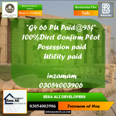Residential Plot for Sale in Phase 4 - G4 Block -  Bahria Orchard, Lahore - (BP-192627)