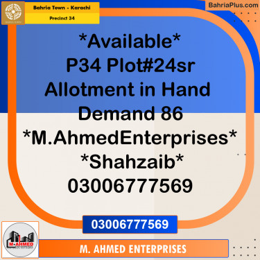 250 Sq. Yards Residential Plot for Sale in Precinct 34 -  Bahria Town, Karachi - (BP-192681)