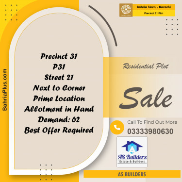 Residential Plot for Sale in Precinct 31 Plot -  Bahria Town, Karachi - (BP-192712)