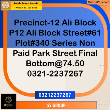 125 Sq. Yards Residential Plot for Sale in Precinct 12 - Ali Block -  Bahria Town, Karachi - (BP-192811)