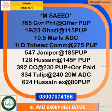 Residential Plot for Sale in Bahria Town, Lahore - (BP-192898)