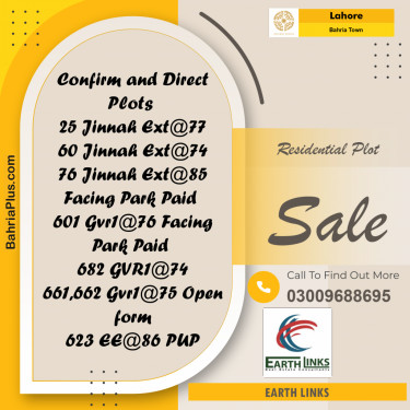Residential Plot for Sale in Bahria Town, Lahore - (BP-192936)
