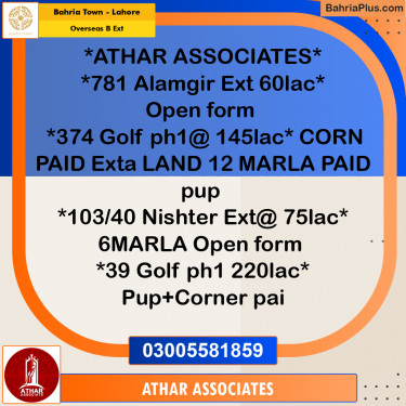 Residential Plot for Sale in Overseas B Ext -  Bahria Town, Lahore - (BP-192972)