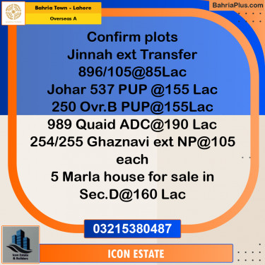 Residential Plot for Sale in Overseas A -  Bahria Town, Lahore - (BP-192982)
