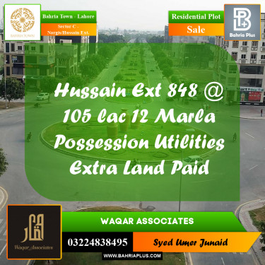 Residential Plot for Sale in Sector C - Nargis/Hussain Ext. -  Bahria Town, Lahore - (BP-193090)