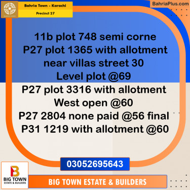 Residential Plot for Sale in Precinct 27 -  Bahria Town, Karachi - (BP-193096)