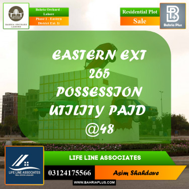 Residential Plot for Sale in Phase 1 - Eastern District Ext. II -  Bahria Orchard, Lahore - (BP-193161)