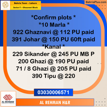 Residential Plot for Sale in Sector F - Ghaznavi Block -  Bahria Town, Lahore - (BP-193240)