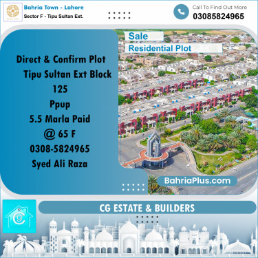 Residential Plot for Sale in Sector F - Tipu Sultan Ext. -  Bahria Town, Lahore - (BP-193271)