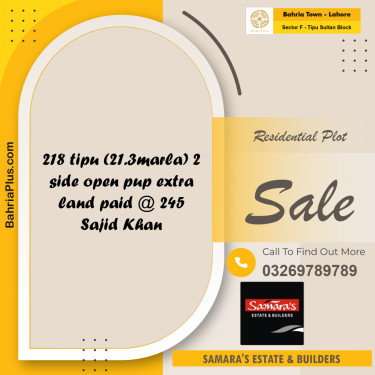 Residential Plot for Sale in Sector F - Tipu Sultan Block -  Bahria Town, Lahore - (BP-193285)