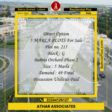 Residential Plot for Sale in Phase 2 - G Block -  Bahria Orchard, Lahore - (BP-193322)