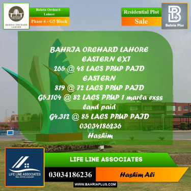 Residential Plot for Sale in Phase 4 - G5 Block -  Bahria Orchard, Lahore - (BP-193355)