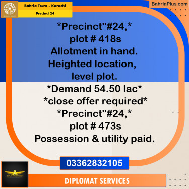 125 Sq. Yards Residential Plot for Sale in Precinct 24 -  Bahria Town, Karachi - (BP-193424)