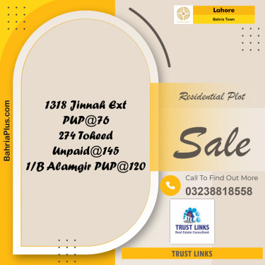 Residential Plot for Sale in Bahria Town, Lahore - (BP-193493)
