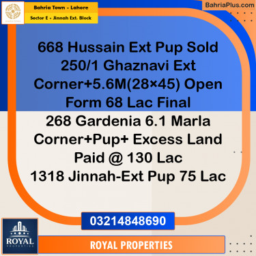 Residential Plot for Sale in Sector E - Jinnah Ext. Block -  Bahria Town, Lahore - (BP-193499)