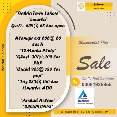 Residential Plot for Sale in Bahria Town, Lahore - (BP-193518)