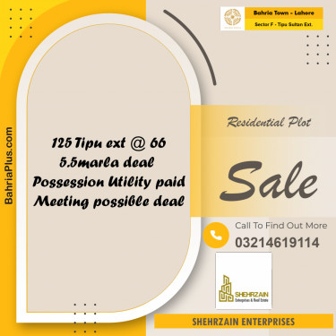 Residential Plot for Sale in Sector F - Tipu Sultan Ext. -  Bahria Town, Lahore - (BP-193547)