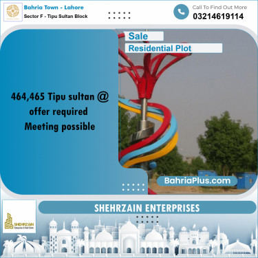 Residential Plot for Sale in Sector F - Tipu Sultan Block -  Bahria Town, Lahore - (BP-193549)