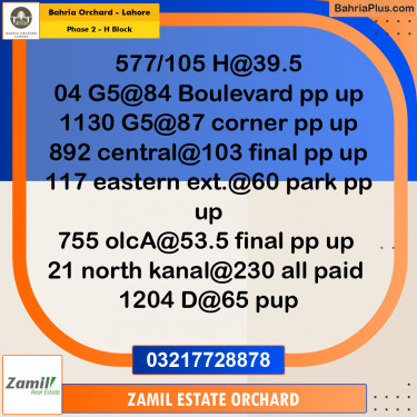 Residential Plot for Sale in Phase 2 - H Block -  Bahria Orchard, Lahore - (BP-193613)