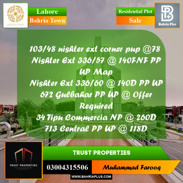 Residential Plot for Sale in Bahria Town, Lahore - (BP-193704)