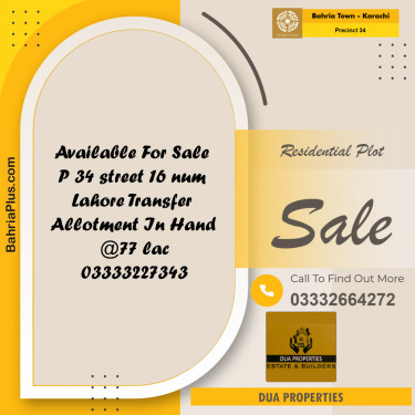 250 Sq. Yards Residential Plot for Sale in Precinct 34 -  Bahria Town, Karachi - (BP-193726)
