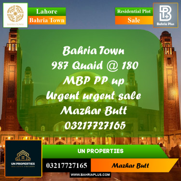 Residential Plot for Sale in Bahria Town, Lahore - (BP-193775)