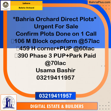 Residential Plot for Sale in Bahria Orchard, Lahore - (BP-193798)