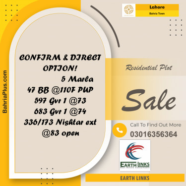 Residential Plot for Sale in Bahria Town, Lahore - (BP-193829)