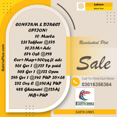 Residential Plot for Sale in Bahria Town, Lahore - (BP-193833)