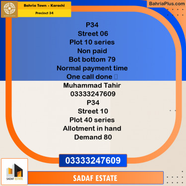 250 Sq. Yards Residential Plot for Sale in Precinct 34 -  Bahria Town, Karachi - (BP-193849)