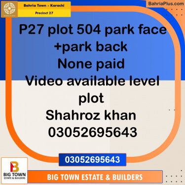 Residential Plot for Sale in Precinct 27 -  Bahria Town, Karachi - (BP-193850)