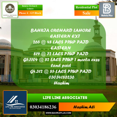 Residential Plot for Sale in Phase 4 - G5 Block -  Bahria Orchard, Lahore - (BP-193894)