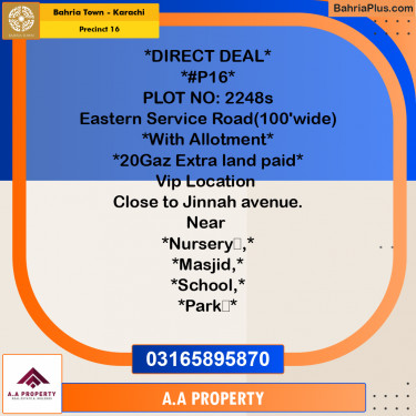 250 Sq. Yards Residential Plot for Sale in Precinct 16 -  Bahria Town, Karachi - (BP-193903)