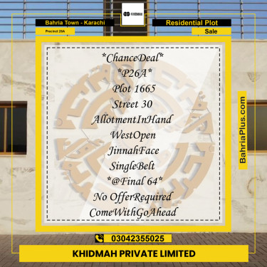 125 Sq. Yards Residential Plot for Sale in Precinct 26A -  Bahria Town, Karachi - (BP-193915)