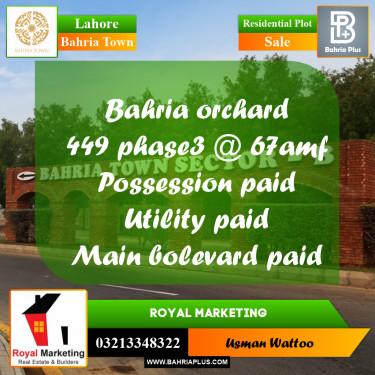 Residential Plot for Sale in Bahria Town, Lahore - (BP-193927)