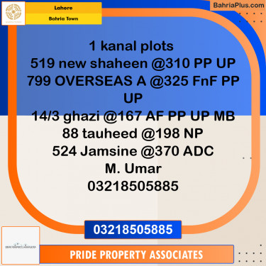 Residential Plot for Sale in Bahria Town, Lahore - (BP-193965)