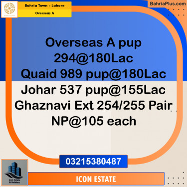 Residential Plot for Sale in Overseas A -  Bahria Town, Lahore - (BP-193966)