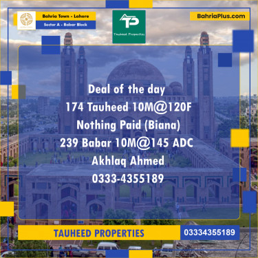 Residential Plot for Sale in Sector A - Babar Block -  Bahria Town, Lahore - (BP-194043)