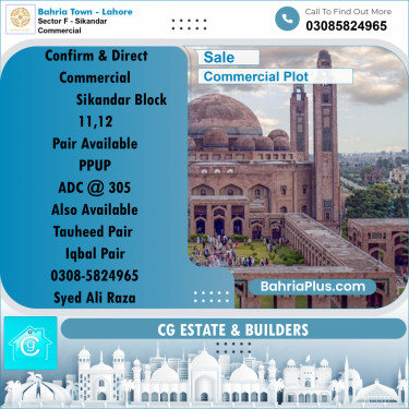 Commercial Plot for Sale in Sector F - Sikandar Commercial -  Bahria Town, Lahore - (BP-194078)