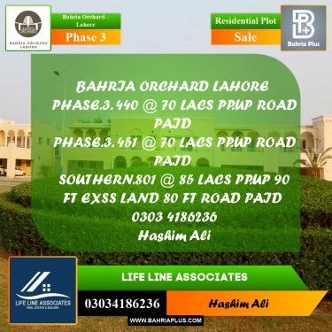 Residential Plot for Sale in Phase 3 -  Bahria Orchard, Lahore - (BP-194191)
