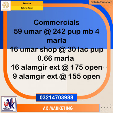 Commercial Plot for Sale in Bahria Town, Lahore - (BP-194198)