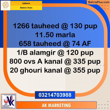 Residential Plot for Sale in Bahria Town, Lahore - (BP-194201)