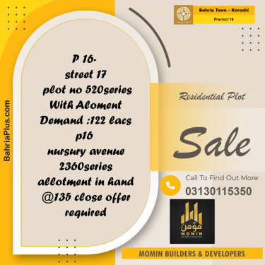250 Sq. Yards Residential Plot for Sale in Precinct 16 -  Bahria Town, Karachi - (BP-194302)