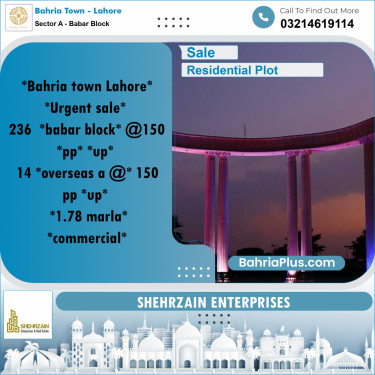 Residential Plot for Sale in Sector A - Babar Block -  Bahria Town, Lahore - (BP-194333)