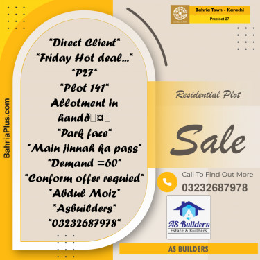 Residential Plot for Sale in Precinct 27 -  Bahria Town, Karachi - (BP-194344)
